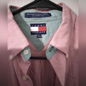 Tommy Hilfiger Pink And Teal Colorblock Collared Button Down Shirt Men's S